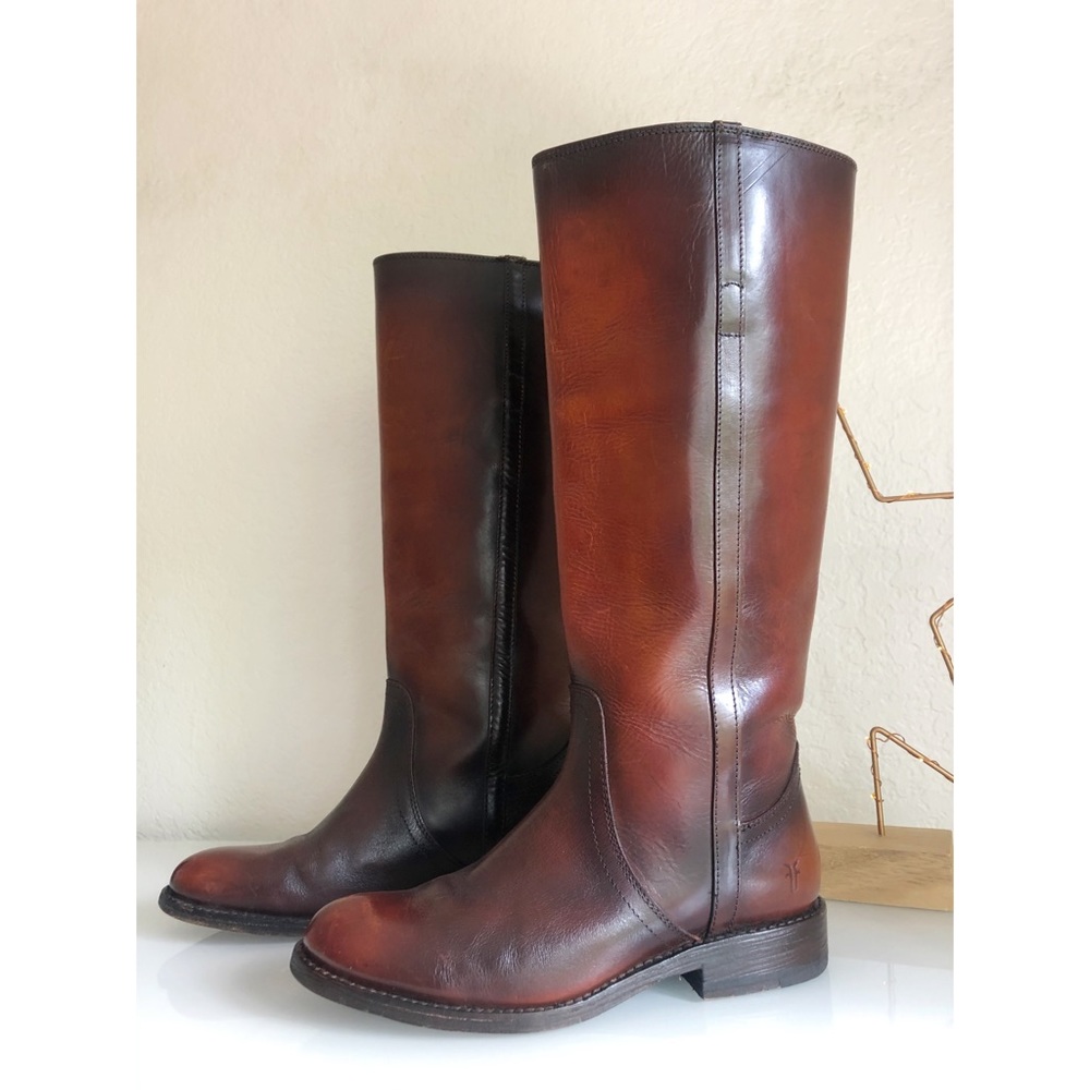 Frye Tall Riding Boots - Pull Up Tab - Wide Calf in Mahogany Size 6.5/7